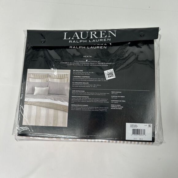 NWT Lauren Ralph Lauren Heath Beige Stripe Duvet Cover Set Queen - Picture 2 of 5